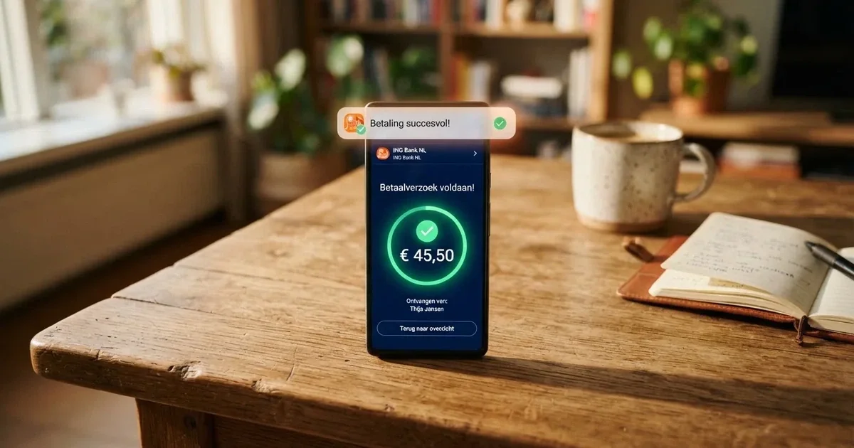 Smartphone met een geopende bankomgeving waarop een Brite-betaling wordt goedgekeurd
