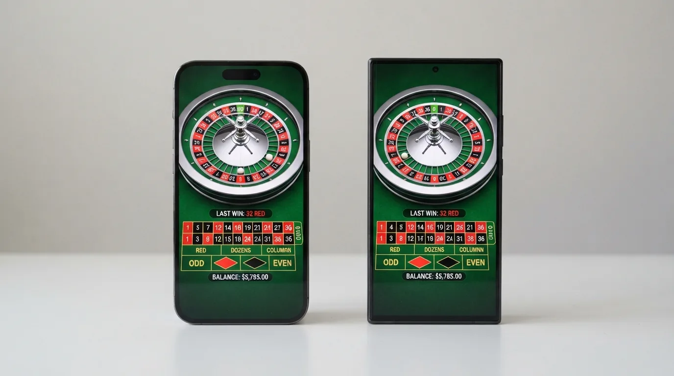 Een Android-telefoon en een iPhone naast elkaar met dezelfde casino app