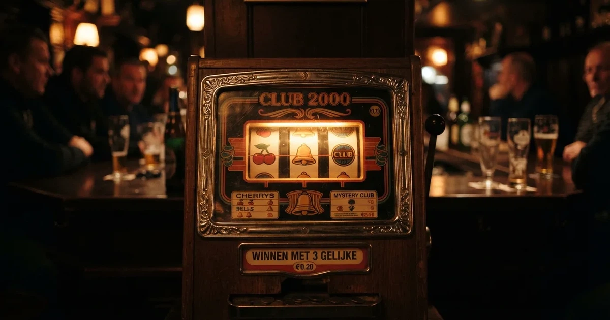 Klassieke fruitautomaat met fruitrollen, klokken en het Club-symbool