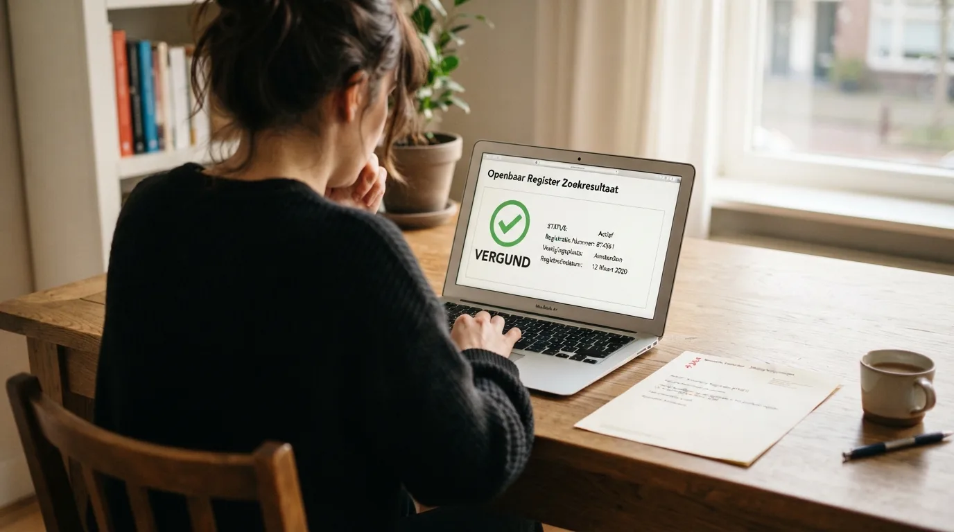 Een vergunningsdocument en een laptop met een casino-site op het scherm