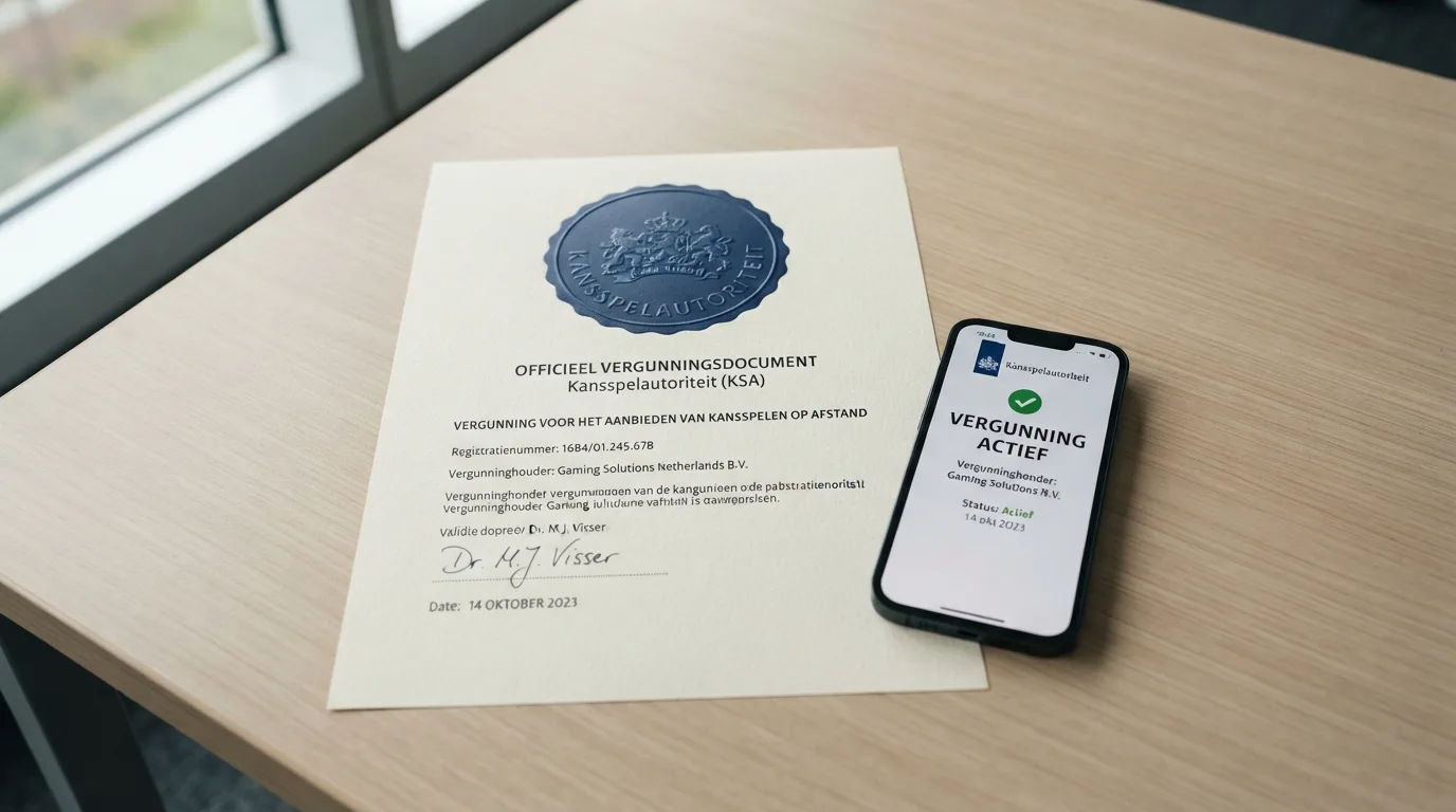 Het logo van de Kansspelautoriteit op een vergunningsdocument