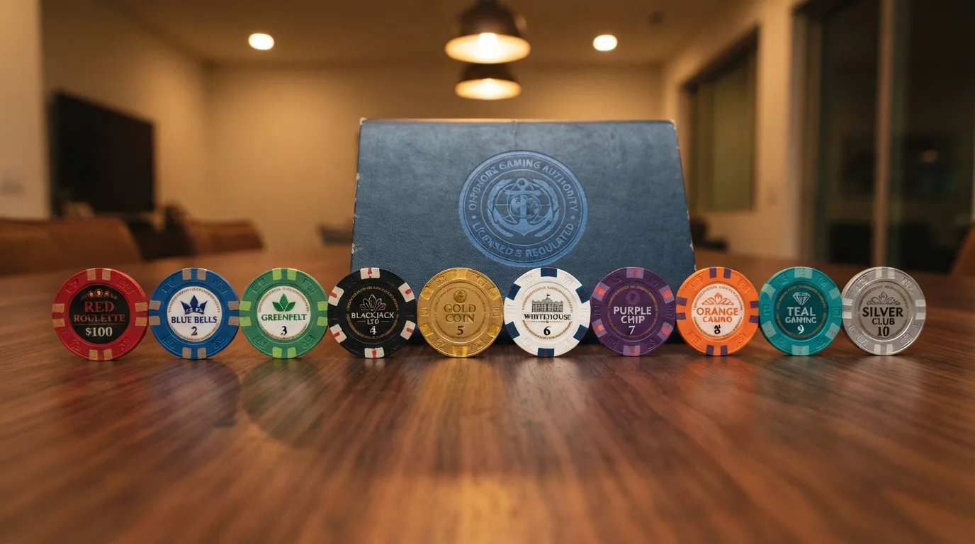 Overzicht van de tien besproken bitcoin casino's met hun offshore-vergunning