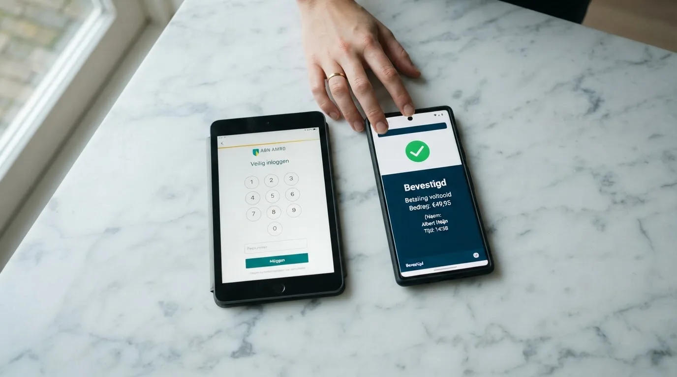 iDEAL-betaalpagina naast een bevestigingsscherm op een telefoon